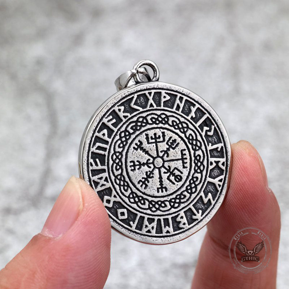 Viking Compass Stainless Steel Norse Raven Pendant