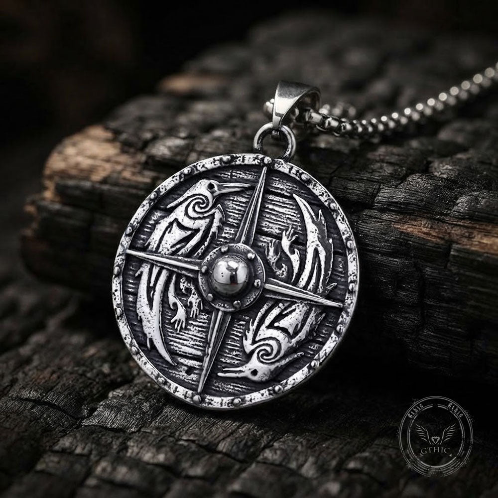 Viking Compass Stainless Steel Norse Raven Pendant | Gthic.com