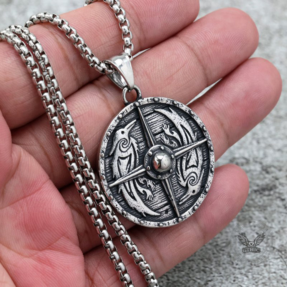 Viking Compass Stainless Steel Norse Raven Pendant