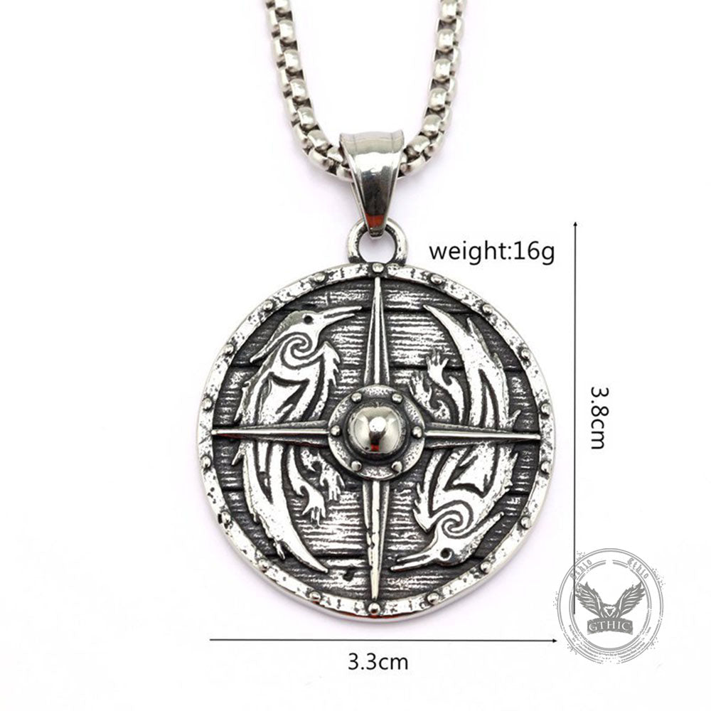 Viking Compass Stainless Steel Norse Raven Pendant