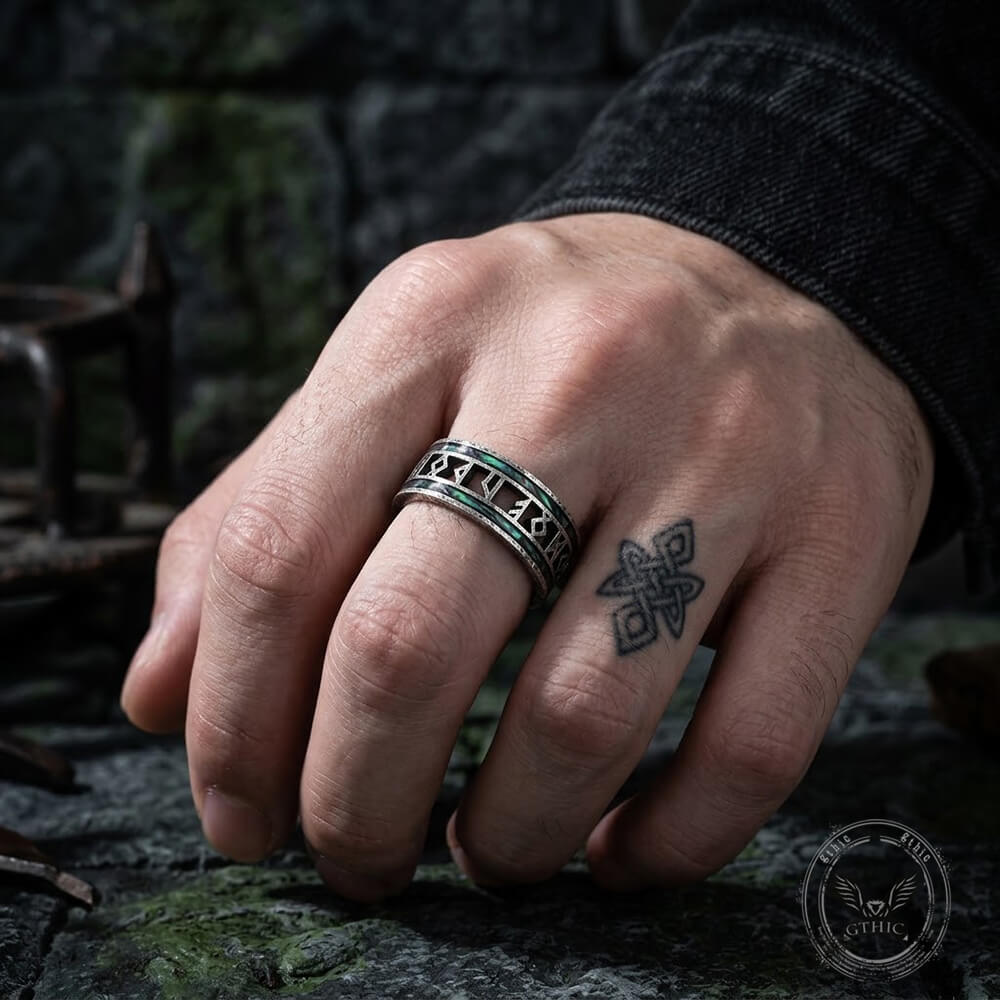 Viking Cut-Out Runes Shell Stainless Steel Ring | Gthic.com