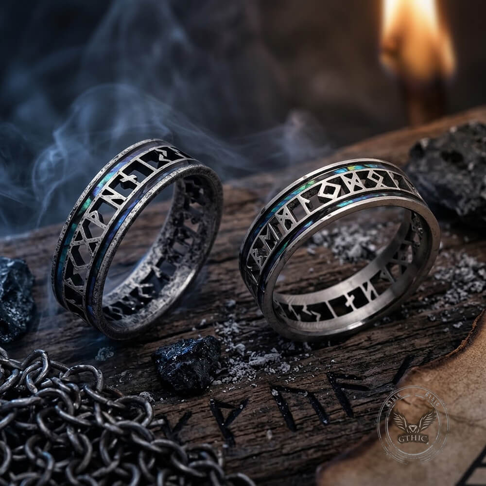 Viking Cut-Out Runes Shell Stainless Steel Ring | Gthic.com