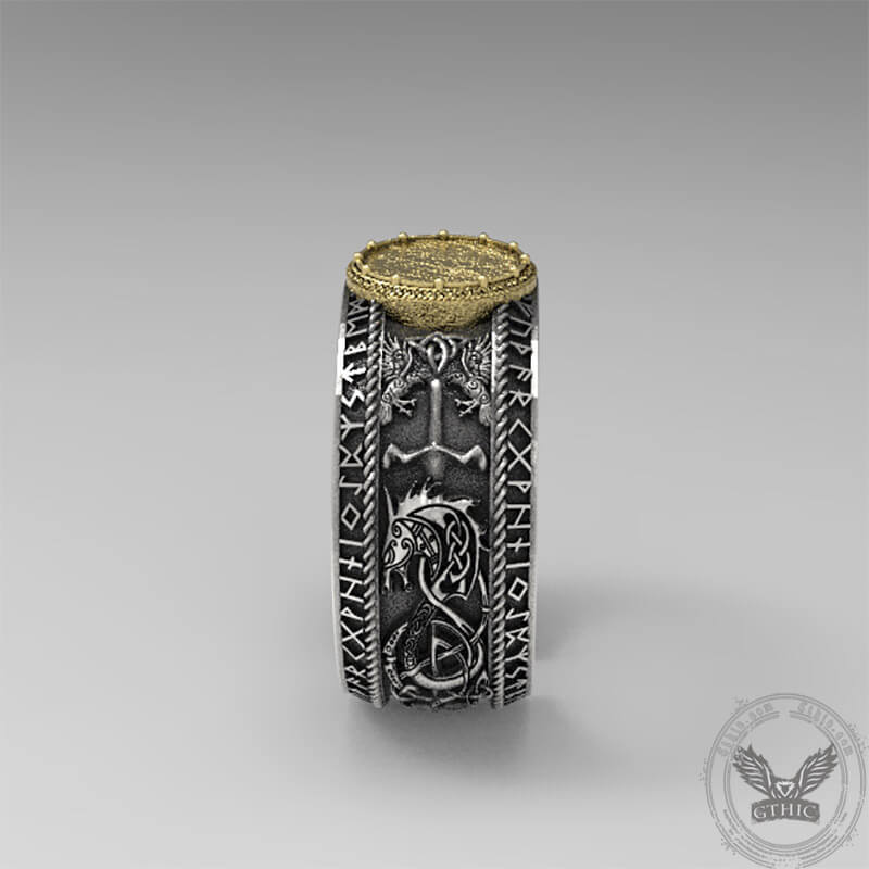 Viking Dragon Runes Sterling Silver Open Ring