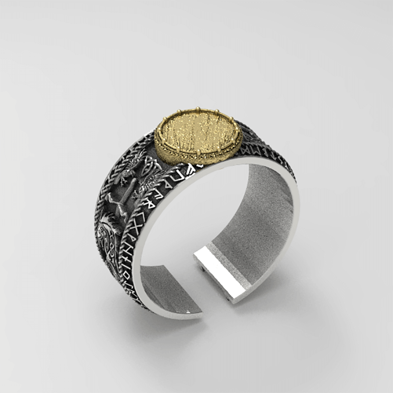 Viking Dragon Runes Sterling Silver Open Ring – GTHIC
