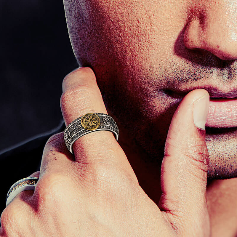 Viking Dragon Runes Sterling Silver Open Ring