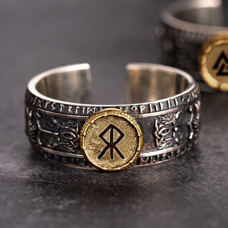Viking Dragon Runes Sterling Silver Open Ring – GTHIC