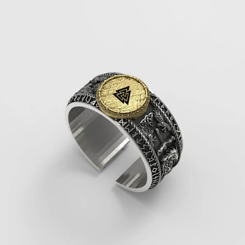 Viking Dragon Runes Sterling Silver Open Ring – GTHIC