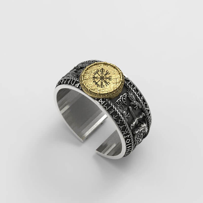 Viking Dragon Runes Sterling Silver Open Ring | Gthic.com.