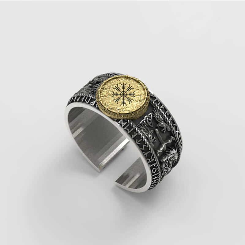 Viking Dragon Runes Sterling Silver Open Ring | Gthic.com