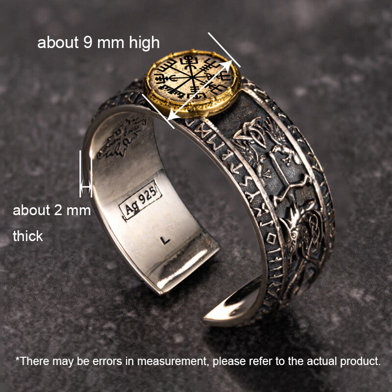 Viking Dragon Runes Sterling Silver Open Ring