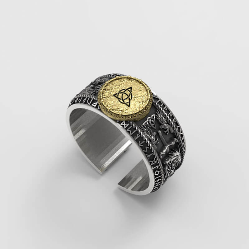 Viking Dragon Runes Sterling Silver Open Ring | Gthic.com