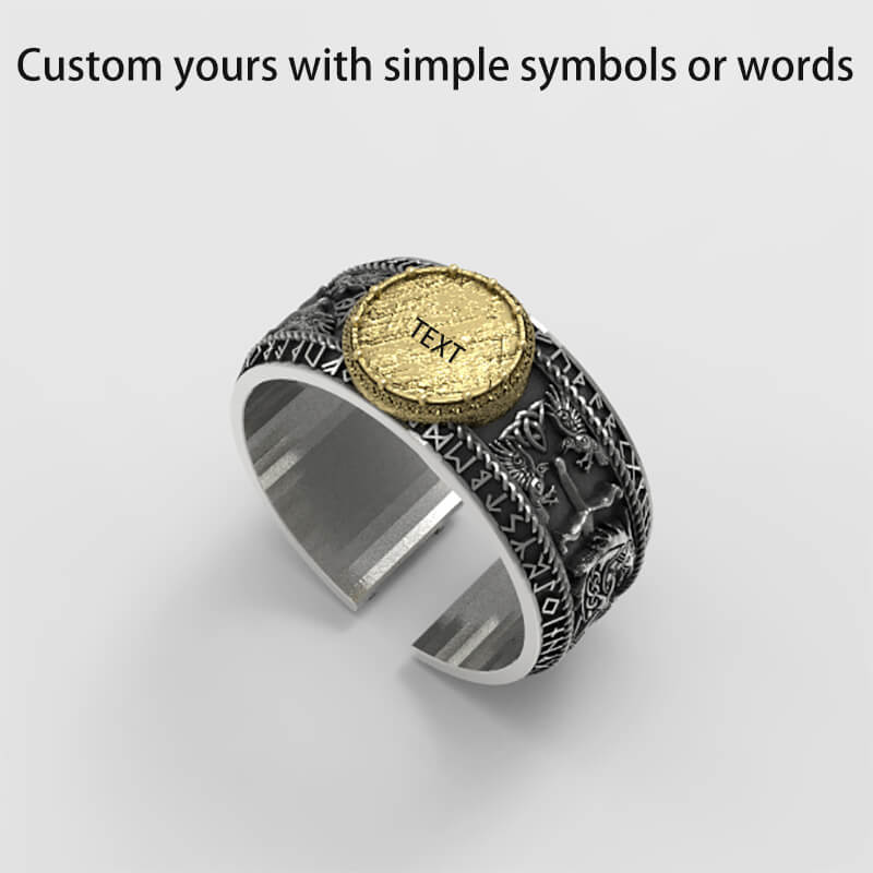 Viking Dragon Runes Sterling Silver Open Ring | Gthic.com