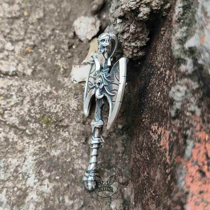 Viking Gorehowl Tomahawk Sterling Silver Skull Pendant