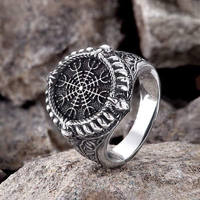 Viking Helm of Awe Stainless Steel Skull Ring | Gthic.com