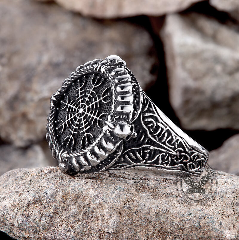 Viking Helm of Awe Stainless Steel Skull Ring | Gthic.com