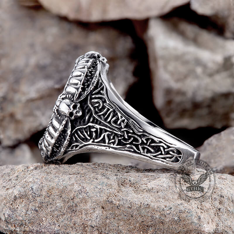 Viking Helm of Awe Stainless Steel Skull Ring | Gthic.com