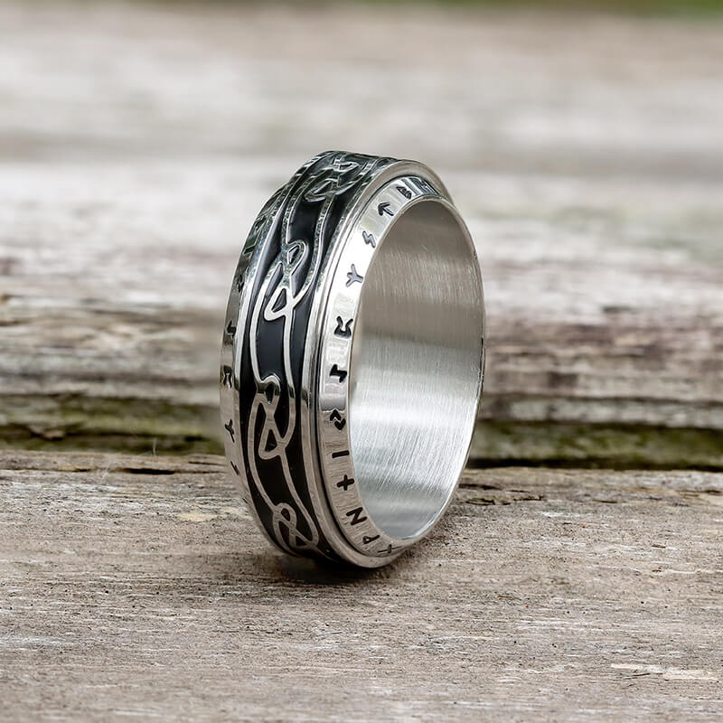 Viking Knot Runes Stainless Steel Spinner Ring | Gthic.com