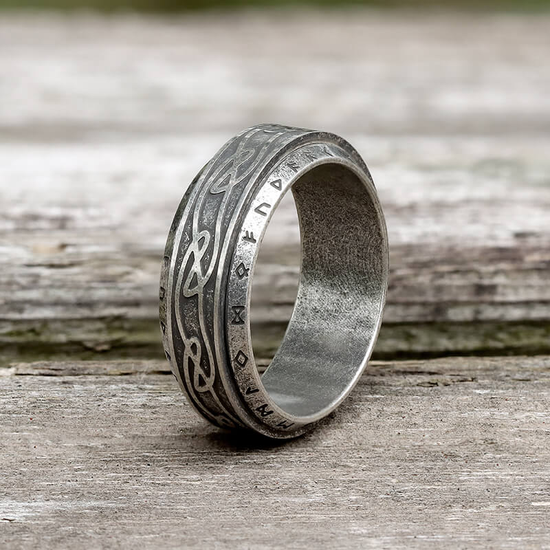 Viking Knot Runes Stainless Steel Spinner Ring | Gthic.com