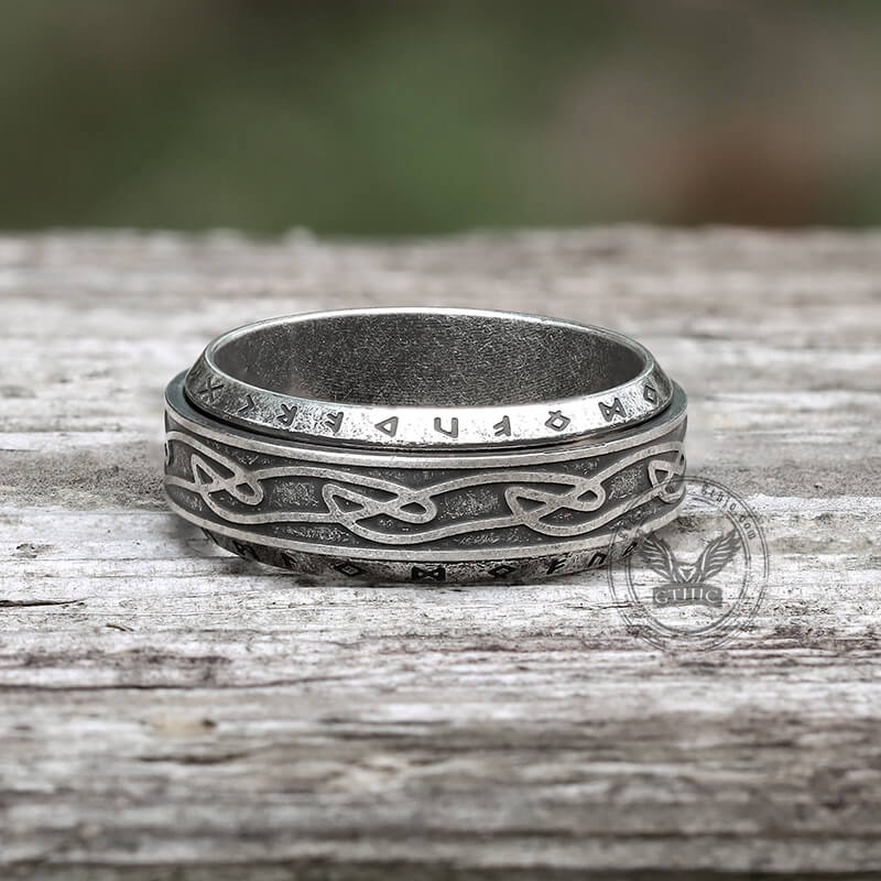 Viking Knot Runes Stainless Steel Spinner Ring