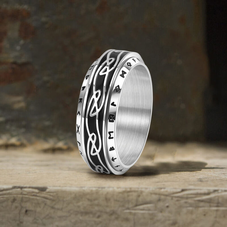 Viking Knot Runes Stainless Steel Spinner Ring | Gthic.com