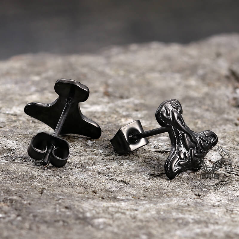 Viking Mjolnir Stainless Steel Stud Earrings