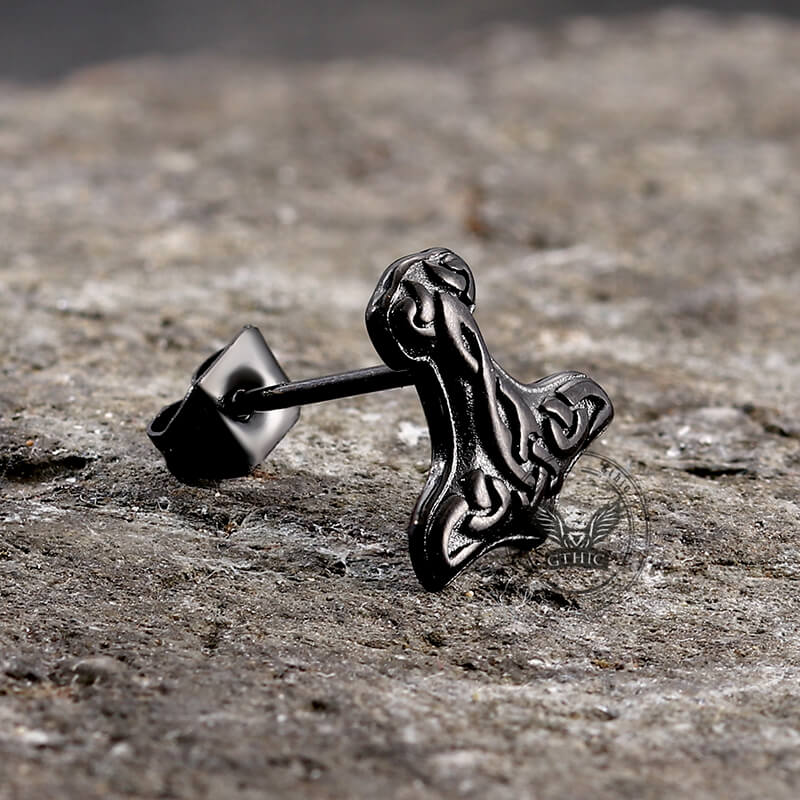 Viking Mjolnir Stainless Steel Stud Earrings