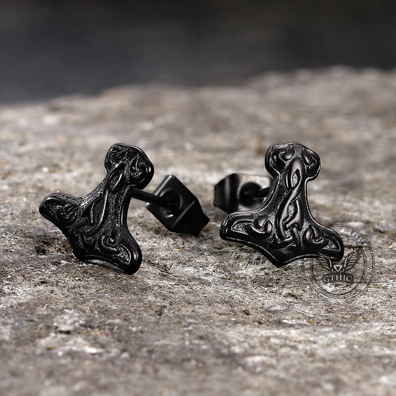 Viking Mjolnir Stainless Steel Stud Earrings