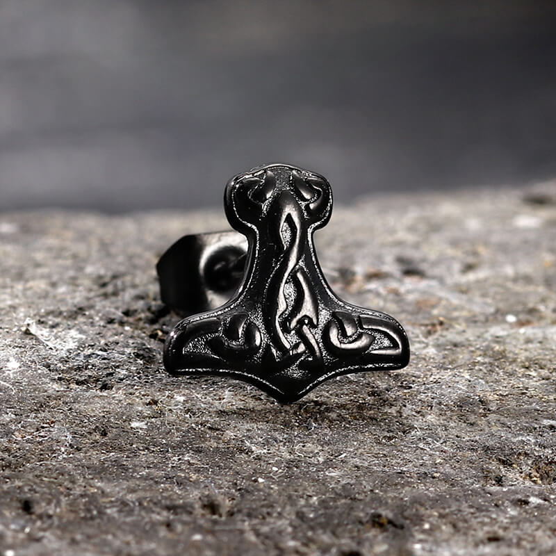 Viking Mjolnir Stainless Steel Stud Earrings