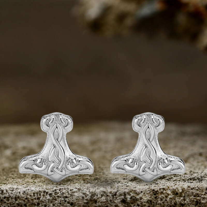Viking Mjolnir Stainless Steel Stud Earrings | Gthic.com