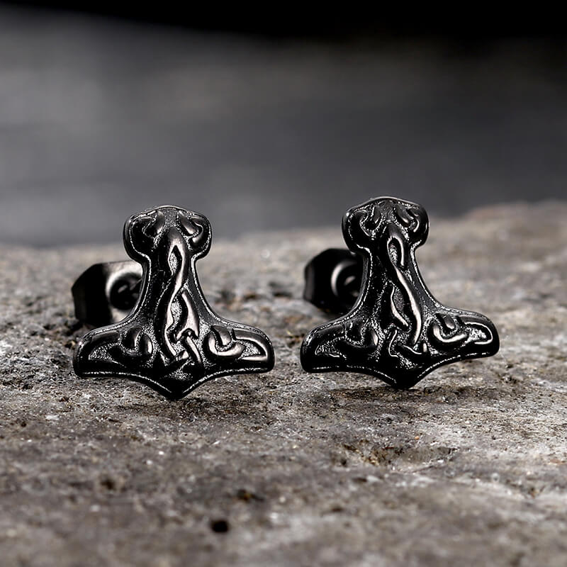 Viking Mjolnir Stainless Steel Stud Earrings