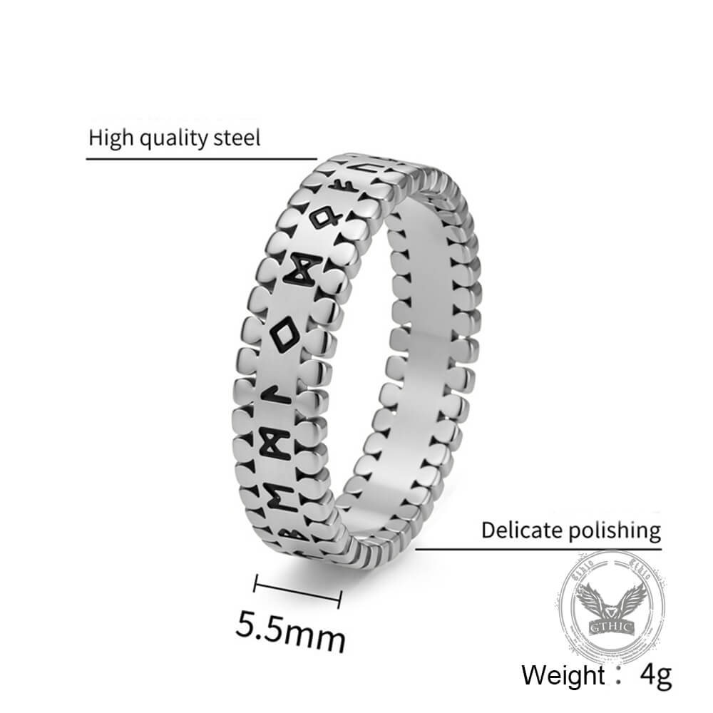 Viking Nordic Runes Stainless Steel Band Ring