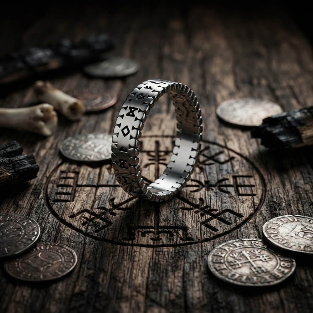 Viking Nordic Runes Stainless Steel Band Ring
