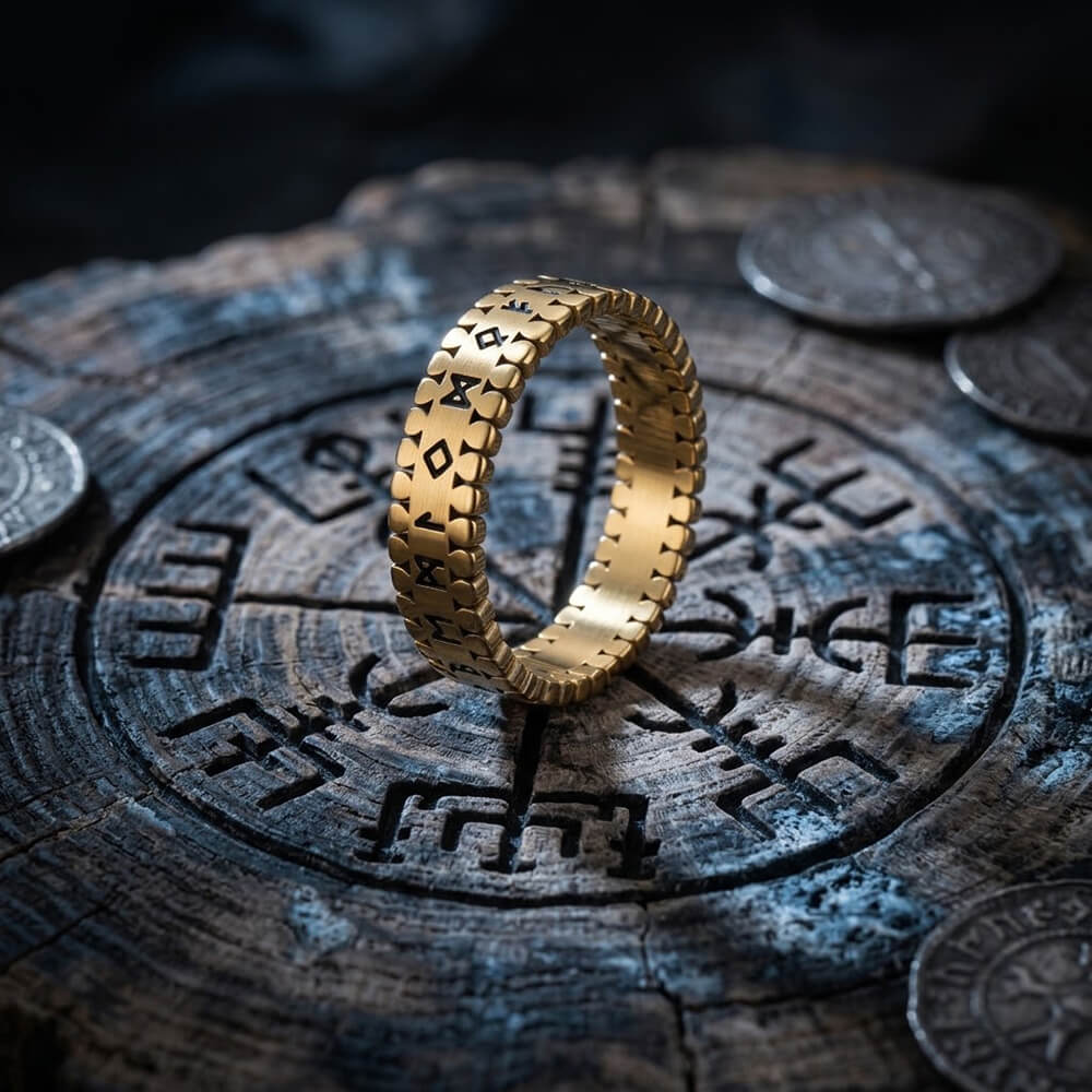 Viking Nordic Runes Stainless Steel Band Ring