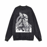 Viking Odin Head Art Vintage Washed Sweatshirt 01 | Gthic.com