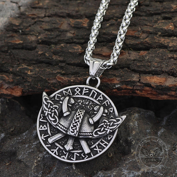 Viking Odin Helmet Nordic Rune Stainless Steel Pendant | Gthic.com