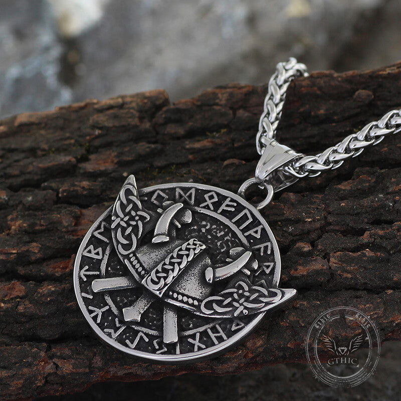 Viking Odin Helmet Nordic Rune Stainless Steel Pendant | Gthic.com