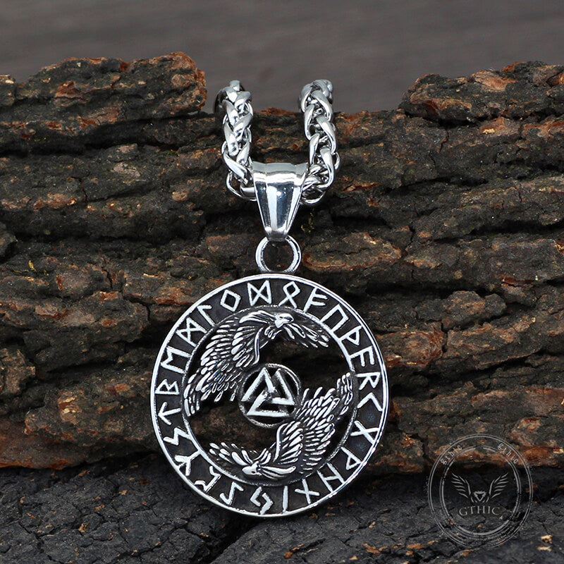Viking Odin Raven Valknut Rune Stainless Steel Pendant | Gthic.com