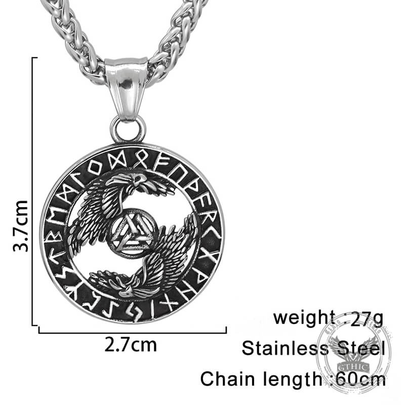 Viking Odin Raven Valknut Rune Stainless Steel Pendant | Gthic.com