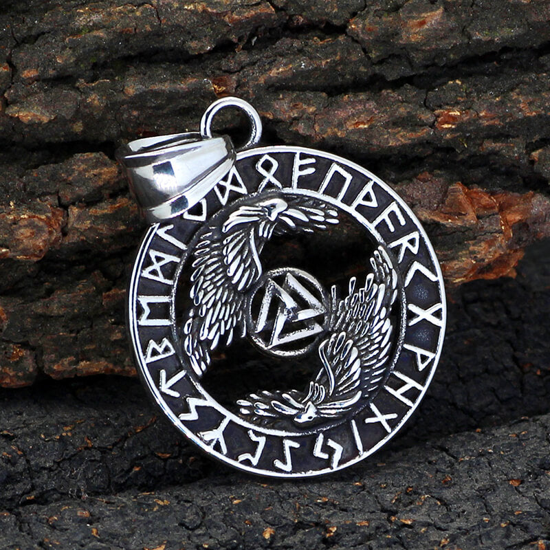 Viking Odin Raven Valknut Rune Stainless Steel Pendant | Gthic.com