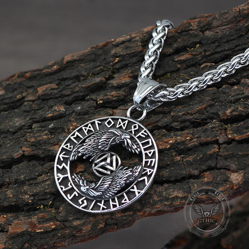 Viking Odin Raven Valknut Rune Stainless Steel Pendant | Gthic.com