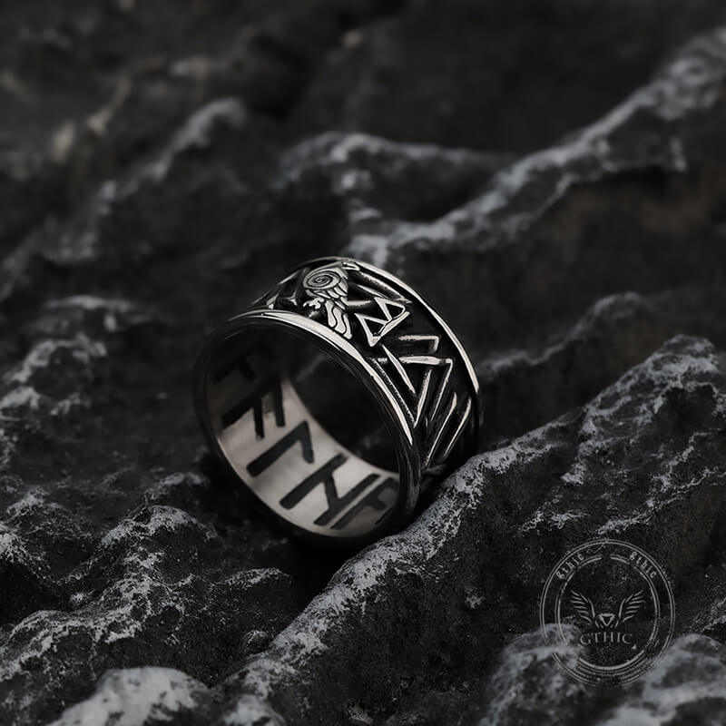 Viking Raven Valknut Rune Stainless Steel Ring | Gthic.com