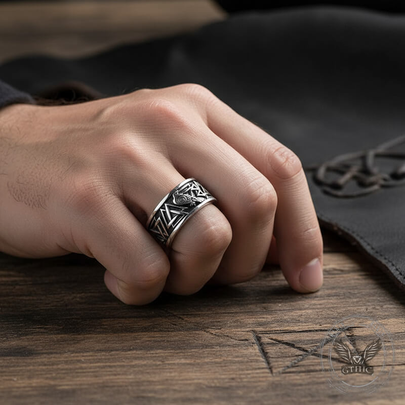 Viking Raven Valknut Rune Stainless Steel Ring | Gthic.com