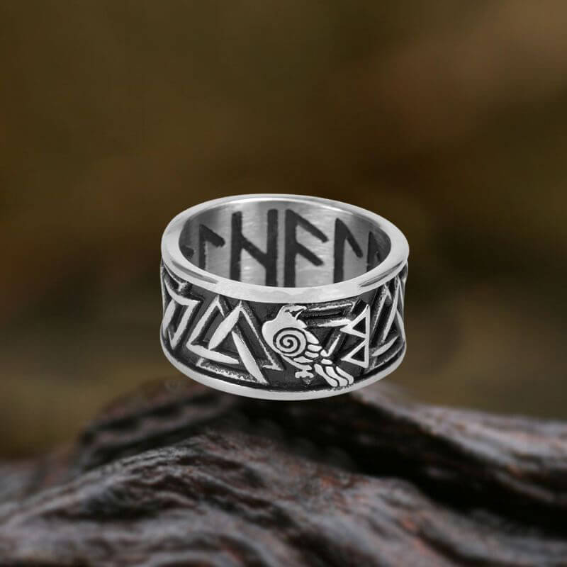 Viking Raven Valknut Rune Stainless Steel Ring | Gthic.com