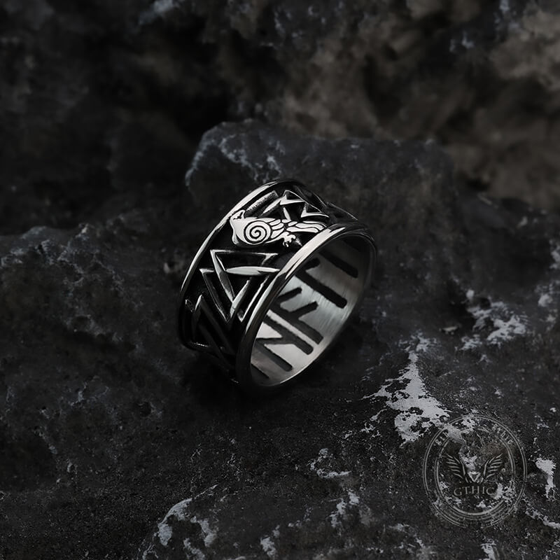 Viking Raven Valknut Rune Stainless Steel Ring | Gthic.com