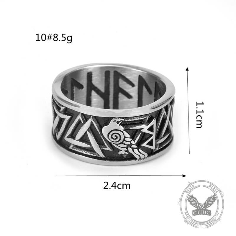 Viking Raven Valknut Rune Stainless Steel Ring