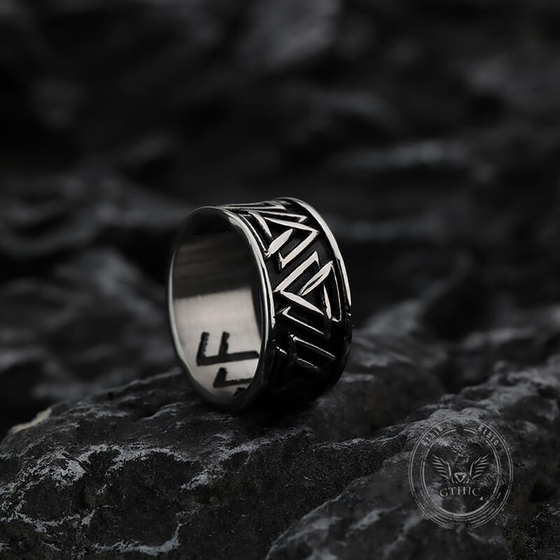 Viking Raven Valknut Rune Stainless Steel Ring