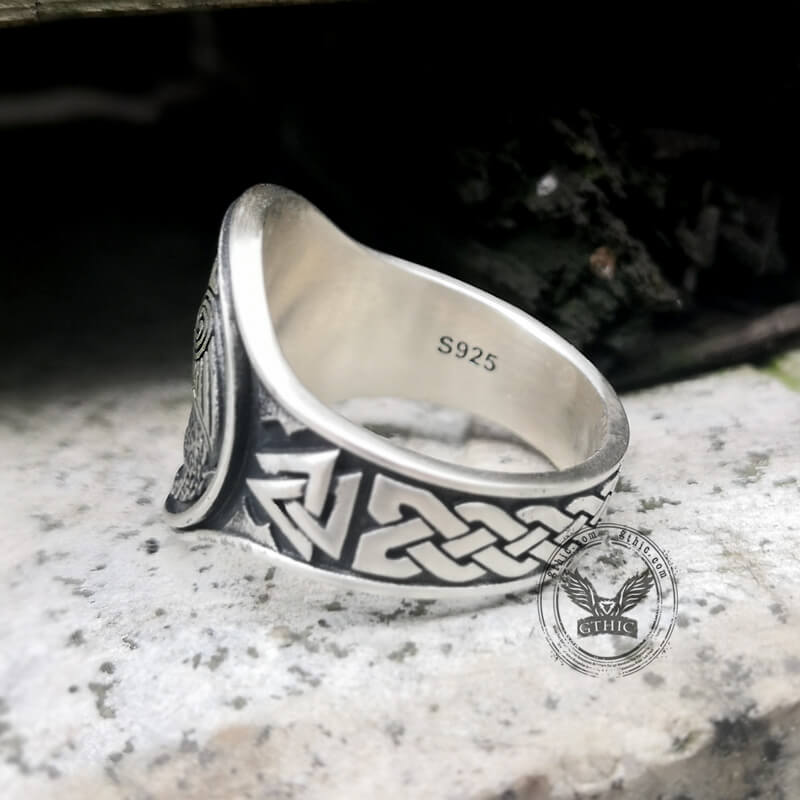 Viking Ravens Valknut Symbols Sterling Silver Ring | Gthic.com