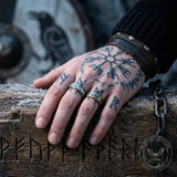 Viking Rune Abalone Shell Inlay Stainless Steel Ring | Gthic.com