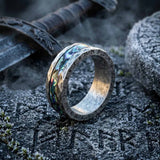 Viking Rune Abalone Shell Inlay Stainless Steel Ring | Gthic.com