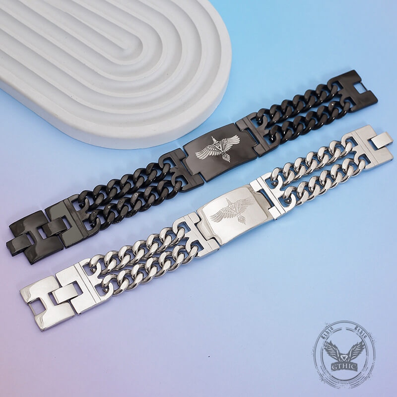 Viking Rune Bird Cuban Chain Stainless Steel Bracelet | Gthic.com